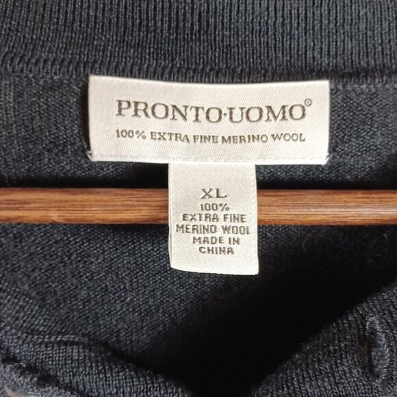 Pronto Uomo Merino Wool Men's Sweater Black Collar 1/4 Button Lightweight Sz XL - Picture 5 of 6